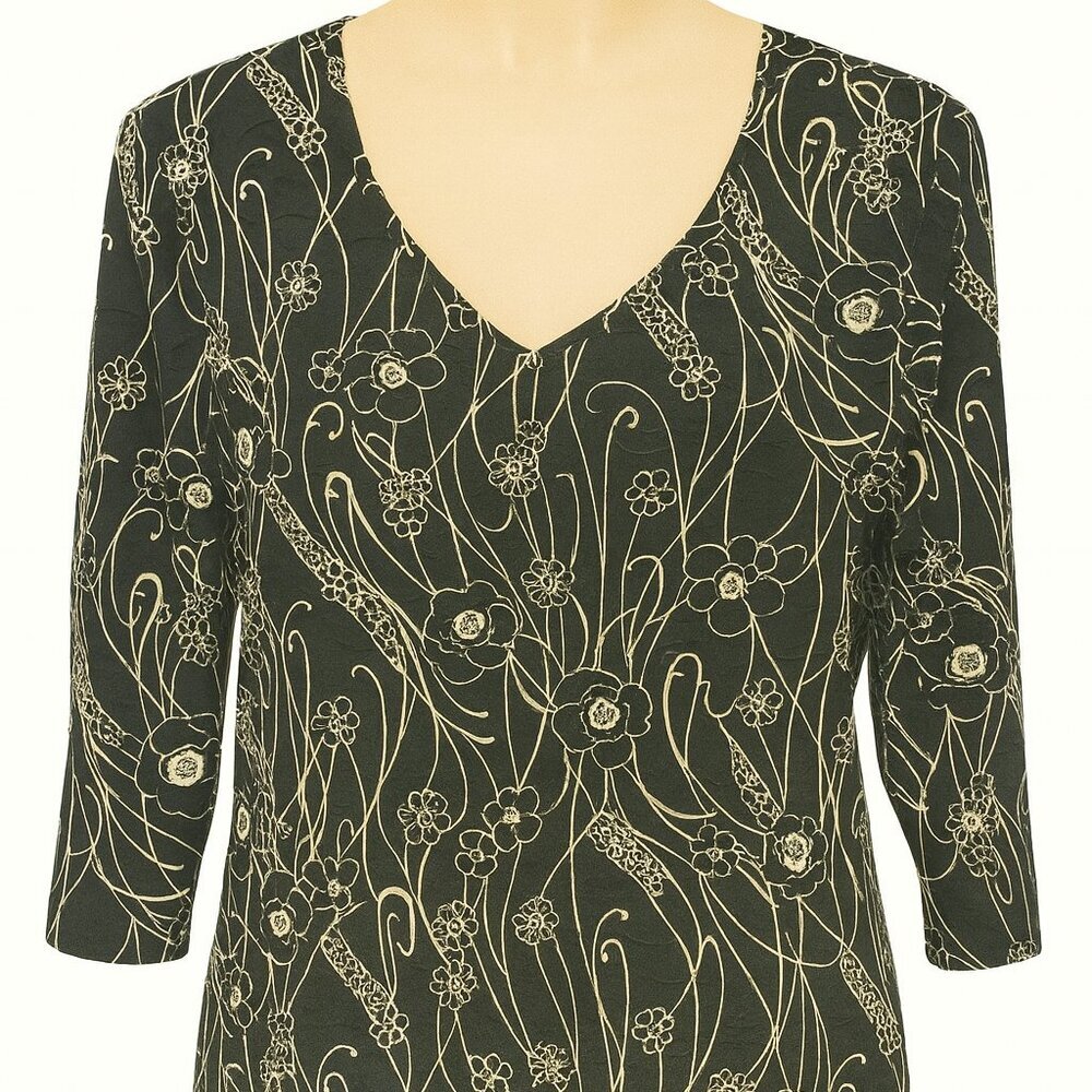 Jaipur Vintage Top 90s Y2K Black & White Size Medium 3/4th Sleeve Whimsygoth